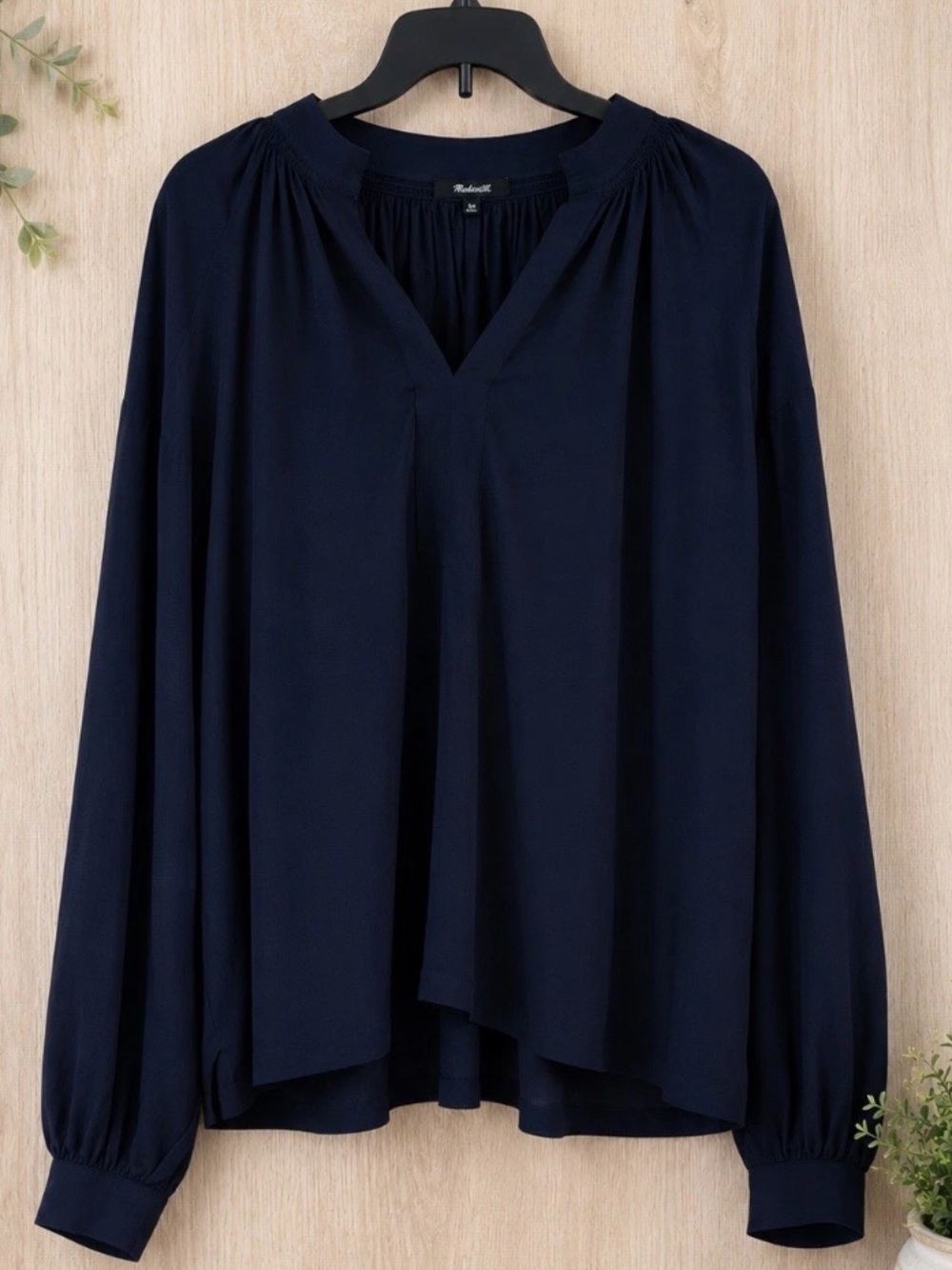Madewell XXL Navy Sheer Cotton Viscose Balloon Sleeve Blouse